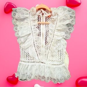 New! Large -WHITE -Sexy A-line ruffle shirt
